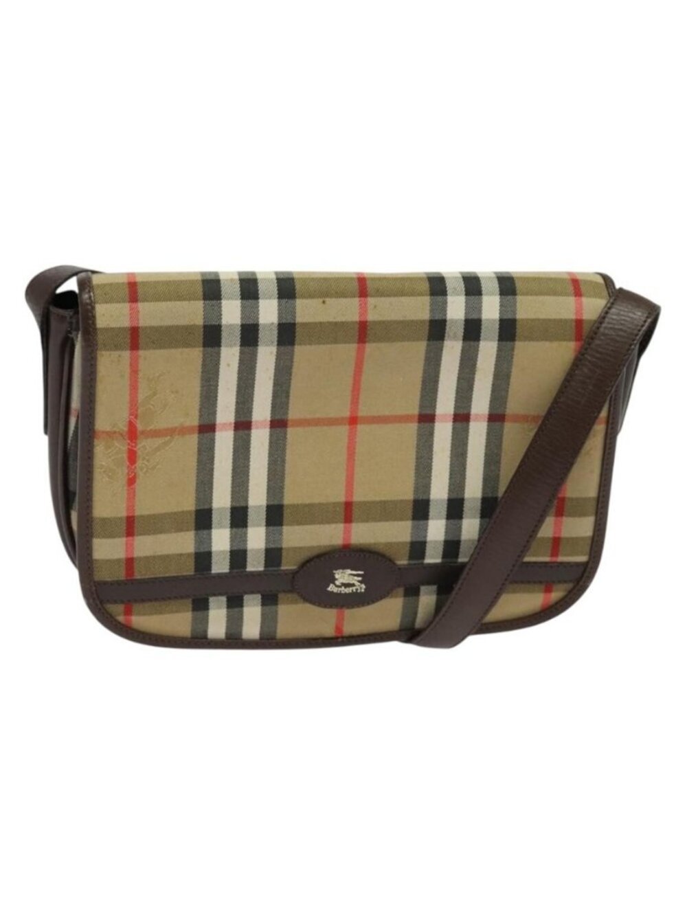 Authentic Burberrys Nova Check Shoulder Bag Canvas Beige Gold
